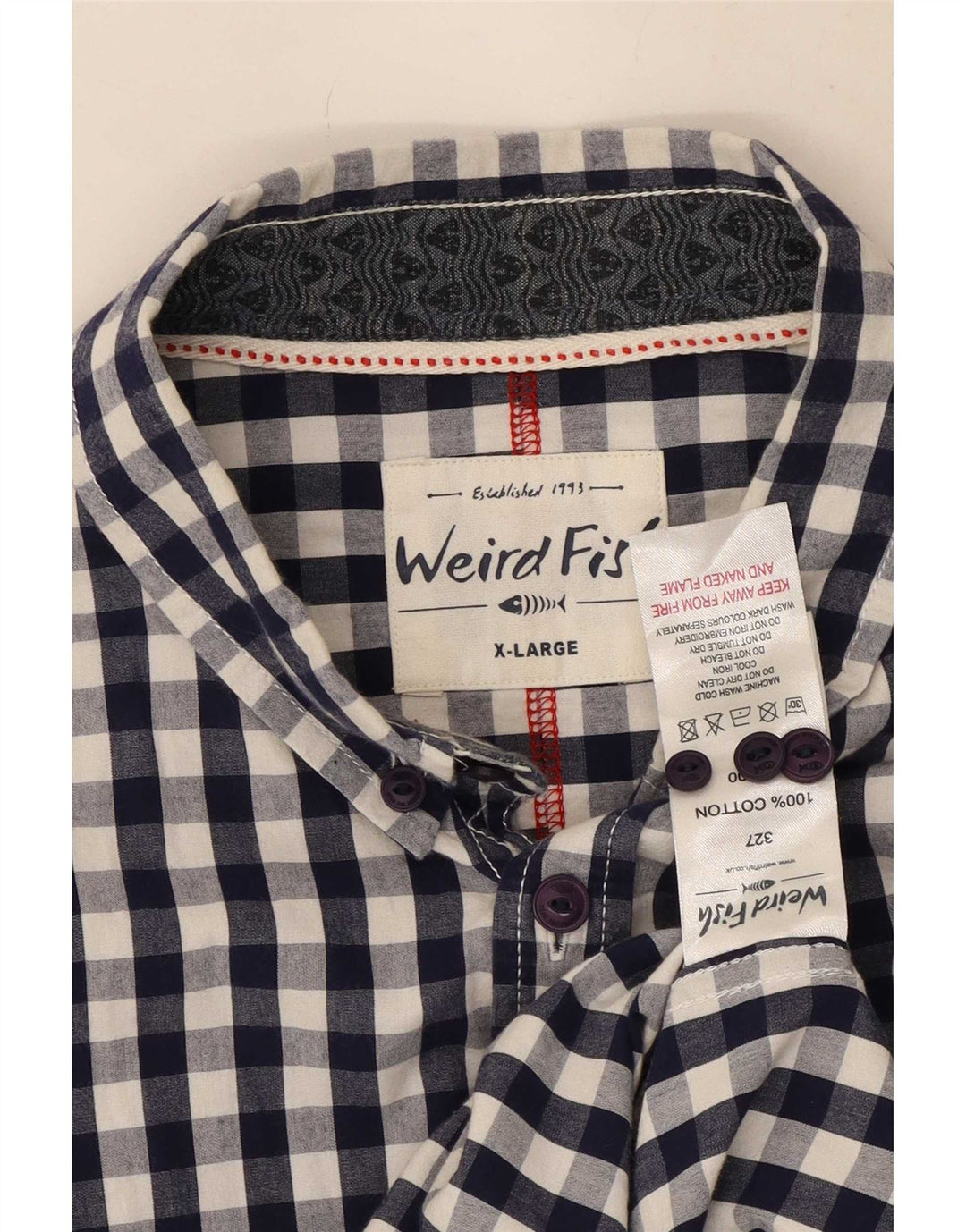 Weird Fish Camisa Hombre XL Azul Marino Algodón Vichy