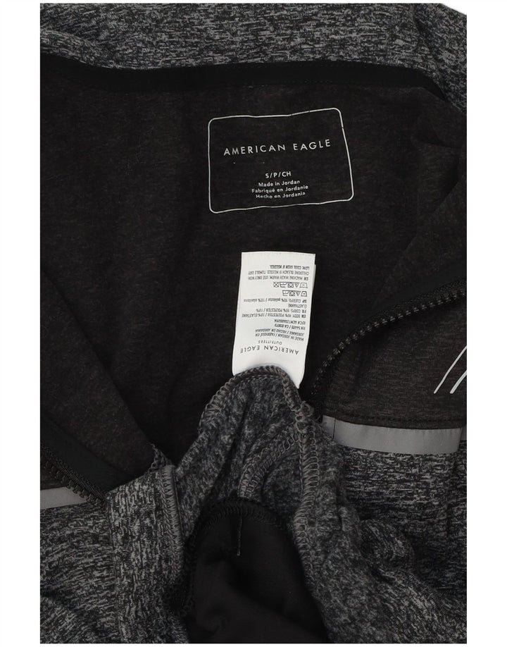 AMERICAN EAGLE Suéter con capucha y cremallera gráfica para hombre, tamaño pequeño, gris moteado