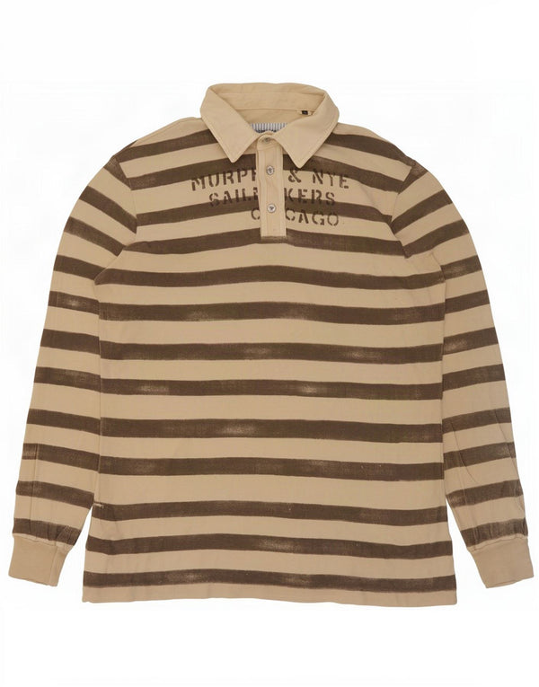 Murphy & Nye Polo gráfico de manga larga para hombre 2XL Algodón a rayas beige