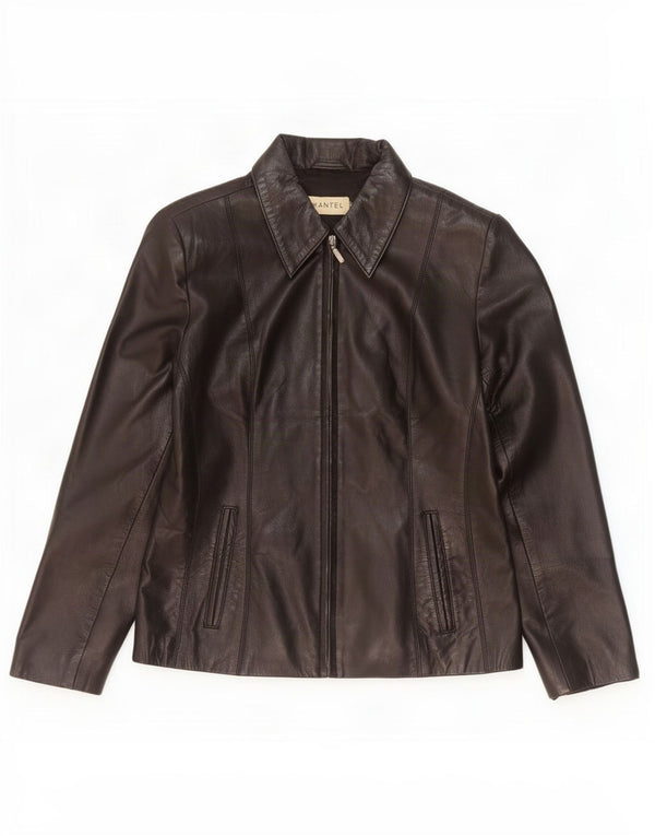 Vintage mujer chaqueta de cuero Reino Unido 12 Medio Negro