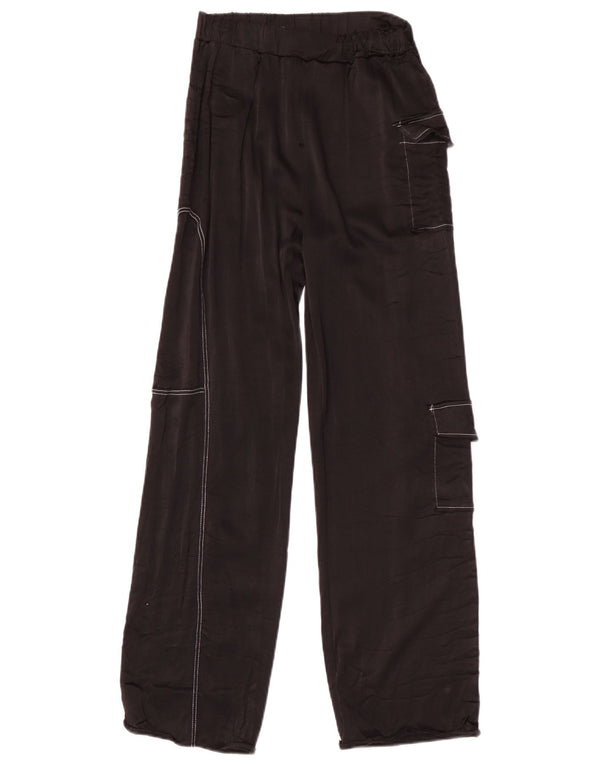 Zara Mujer Pantalones Cargo De Pierna Ancha Pequeño W26 L27 Viscosa Negra