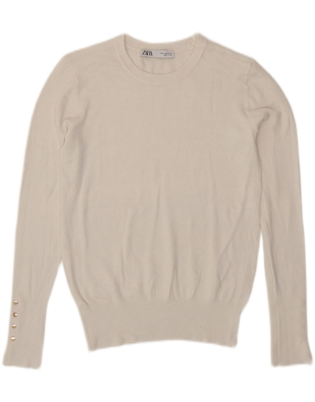Zara - Jersey de cuello redondo para mujer, talla 40, talla M, color blanco