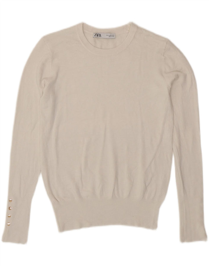 Zara - Jersey de cuello redondo para mujer, talla 40, talla M, color blanco