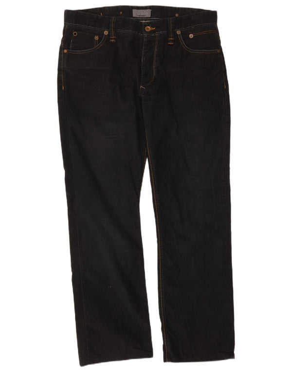 Zara Hombre Pantalón Recto De Pana EU 46 XL W36 L30 Poliéster Negro