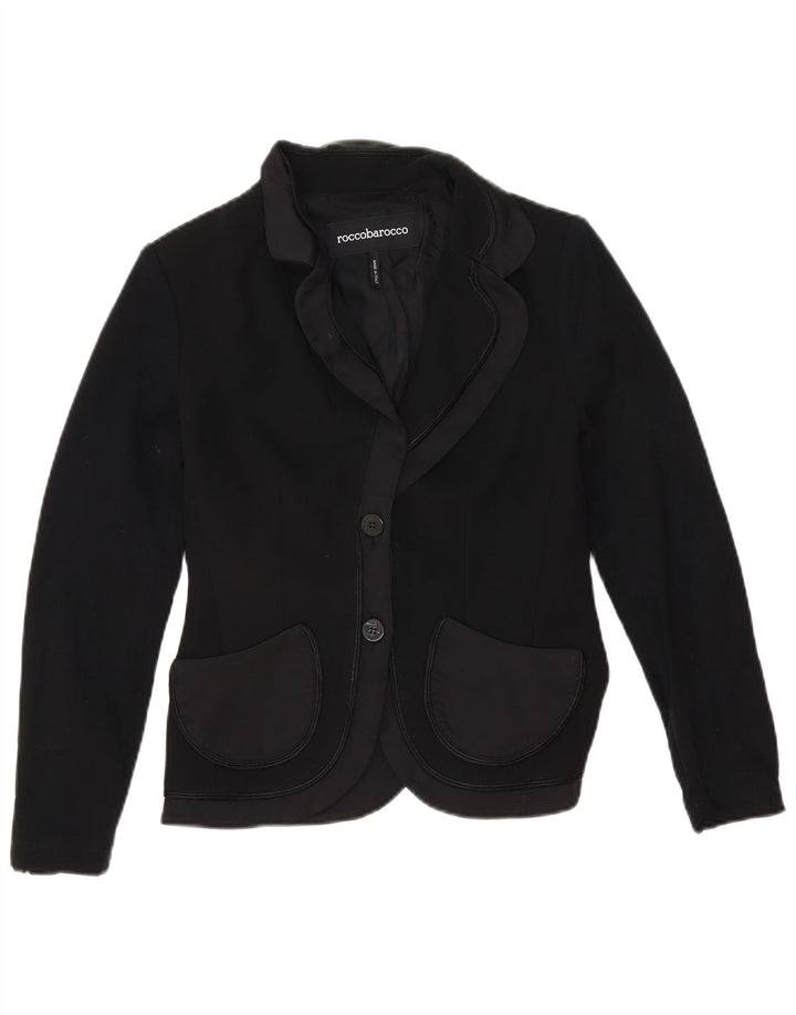 Roccobarocco Chaqueta Blazer De 2 Botones Para Mujer IT 42 Poliéster Negro Mediano