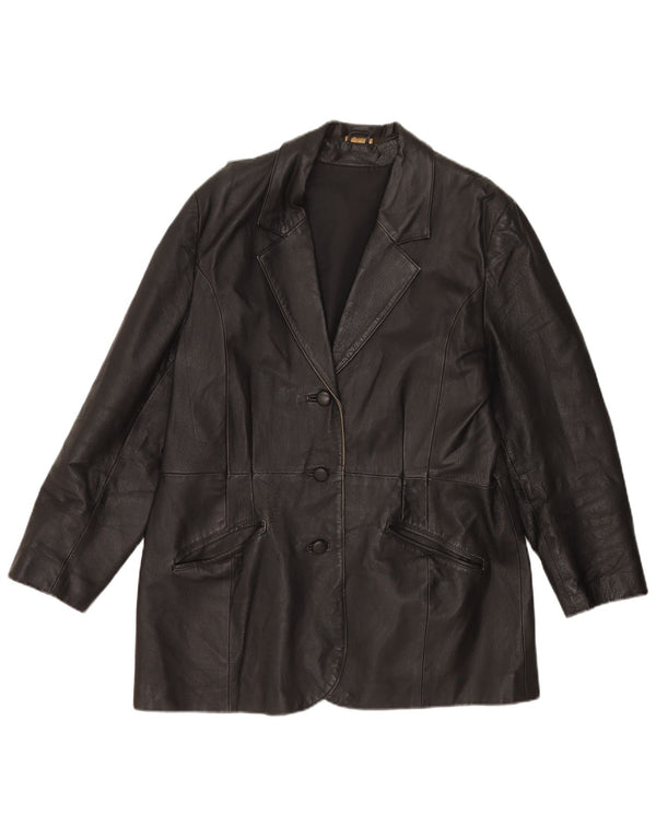 Vintage mujer 3 botones cuero Blazer chaqueta Reino Unido 20 2XL cuero negro