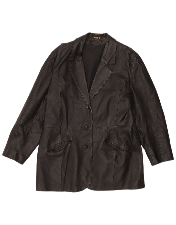 Vintage mujer 3 botones cuero Blazer chaqueta Reino Unido 20 2XL cuero negro