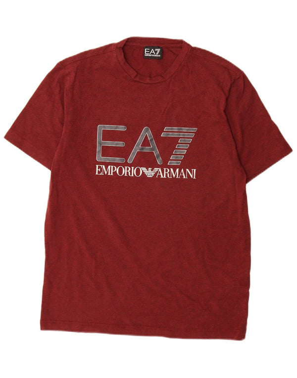 Emporio Armani Hombre Camiseta Gráfica Top Algodón Burdeos Medio