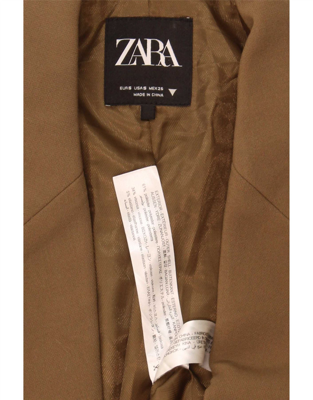 Zara Chaqueta Blazer Extragrande con 2 Botones para Mujer UK 10 Small Marrón Poliéster