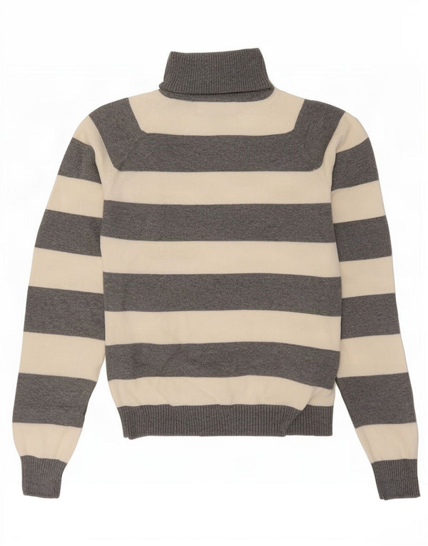 Zara Mujer Crop Roll Neck Jumper Sweater UK 10 Small Gris Rayas Algodón
