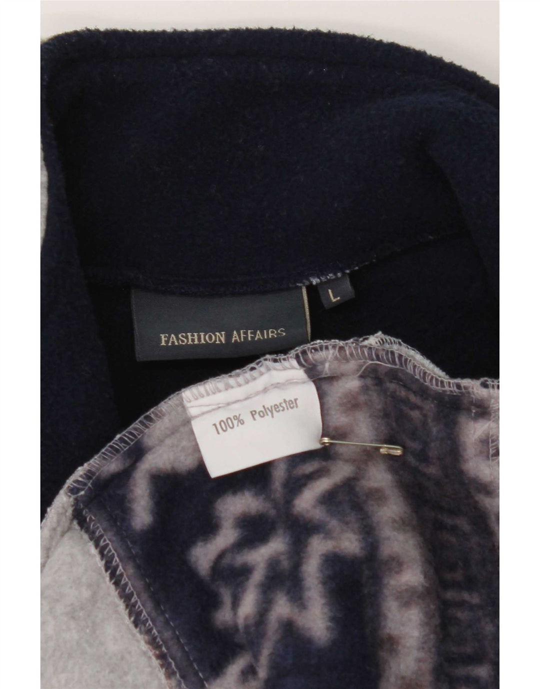 Vintage hombres zip cuello polar jumper grande gris floral poliéster
