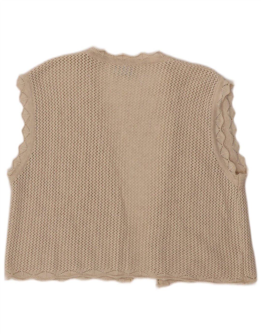 VINTAGE Mujer Crop Sin Mangas Crochet Cardigan Suéter Reino Unido 14 Grande Beige