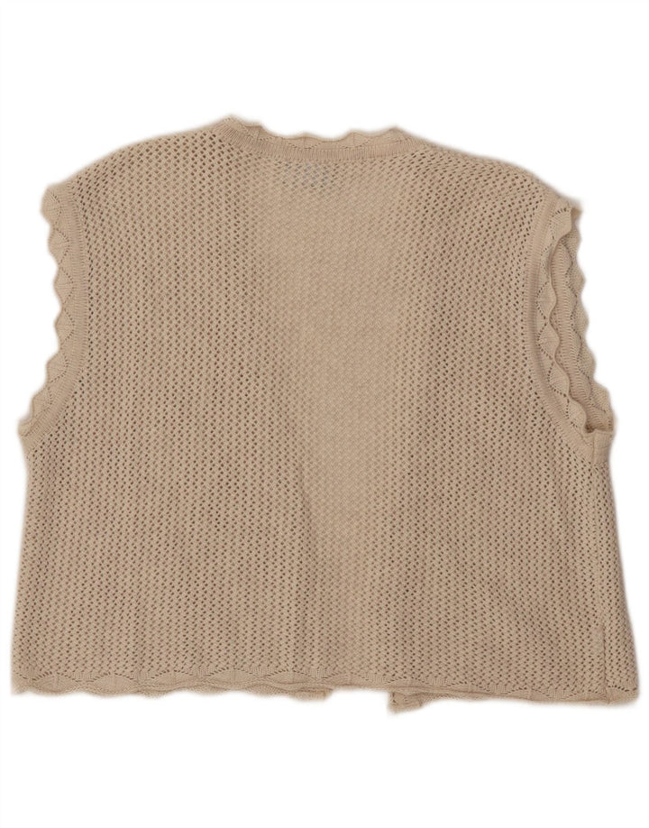 VINTAGE Mujer Crop Sin Mangas Crochet Cardigan Suéter Reino Unido 14 Grande Beige