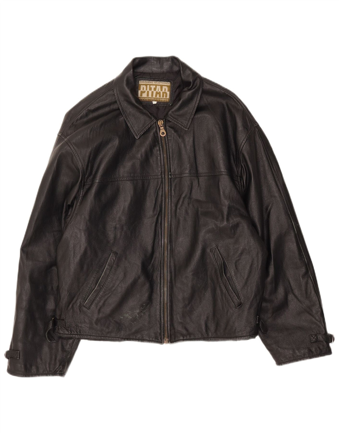 Chaqueta de cuero vintage para hombre IT 52 XL cuero negro