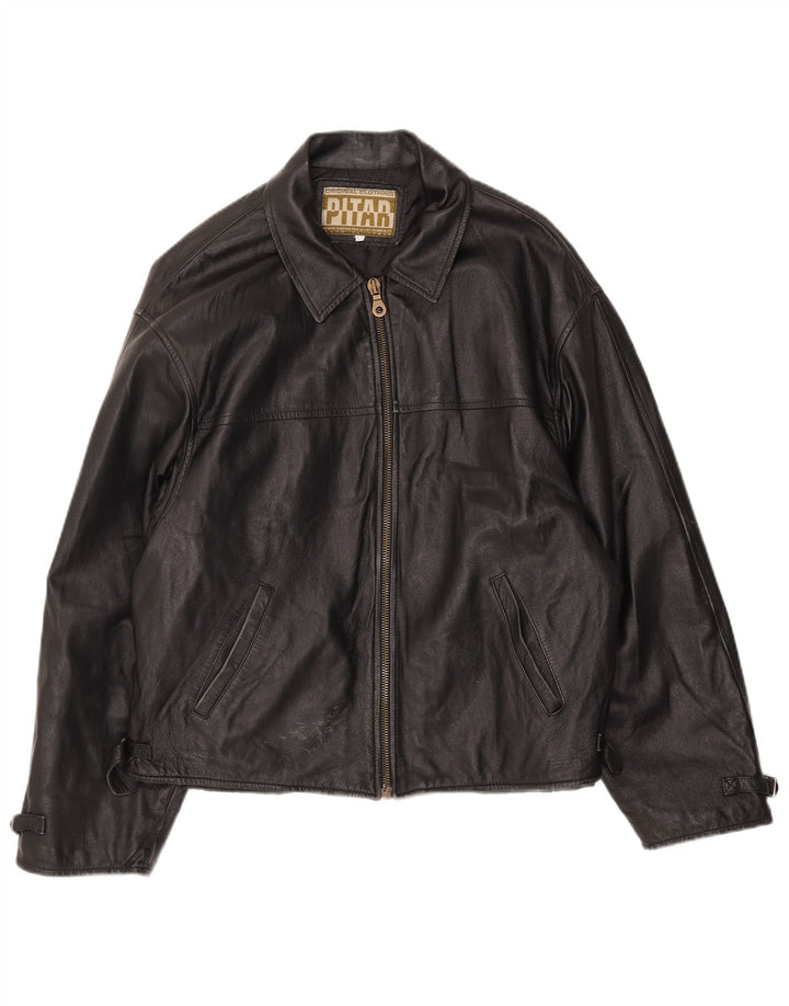 Chaqueta de cuero vintage para hombre IT 52 XL cuero negro