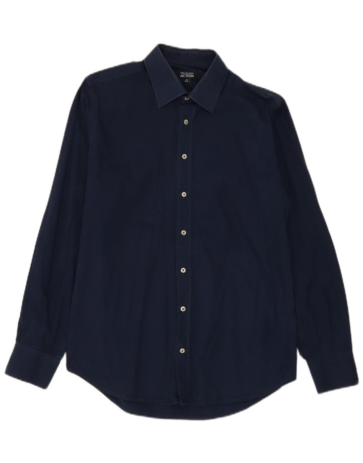 Camisa Trussardi Hombre Talla 39/40 Mediana Azul Marino Algodón