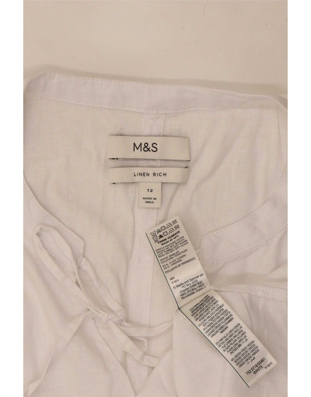 Marks & Spencer Blusa para Mujer Top UK 40 Mediano Lino Blanco