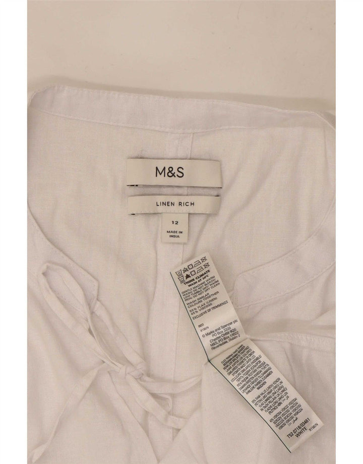 Marks & Spencer Blusa para Mujer Top UK 40 Mediano Lino Blanco