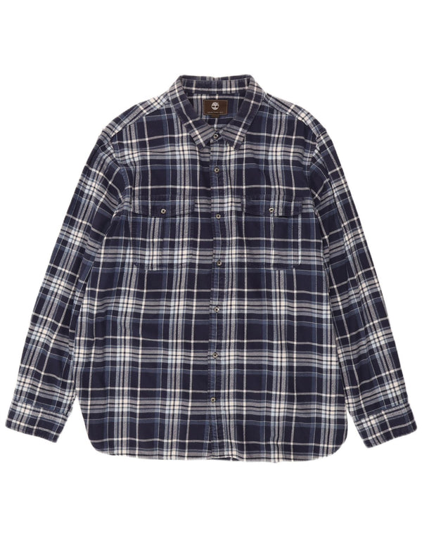 TIMBERLAND Mens Regular Fit Flannel Shirt 3XL Navy Blue Check Cotton