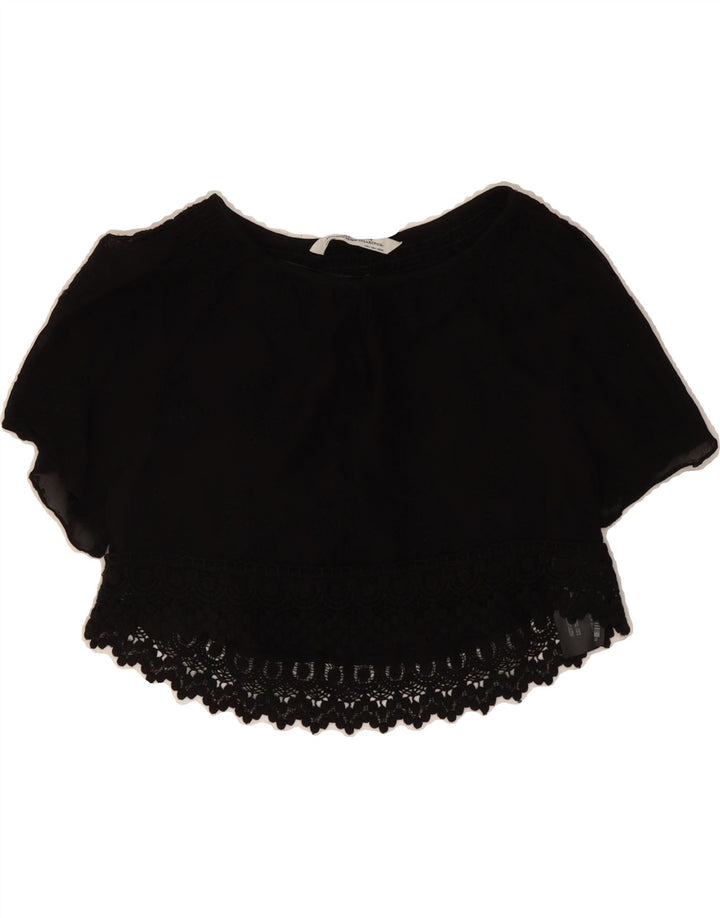 ZARA Womens Crop Blouse Top UK 10 Small Black Cotton Vintage Zara and Second-Hand Zara from Messina Hembry 
