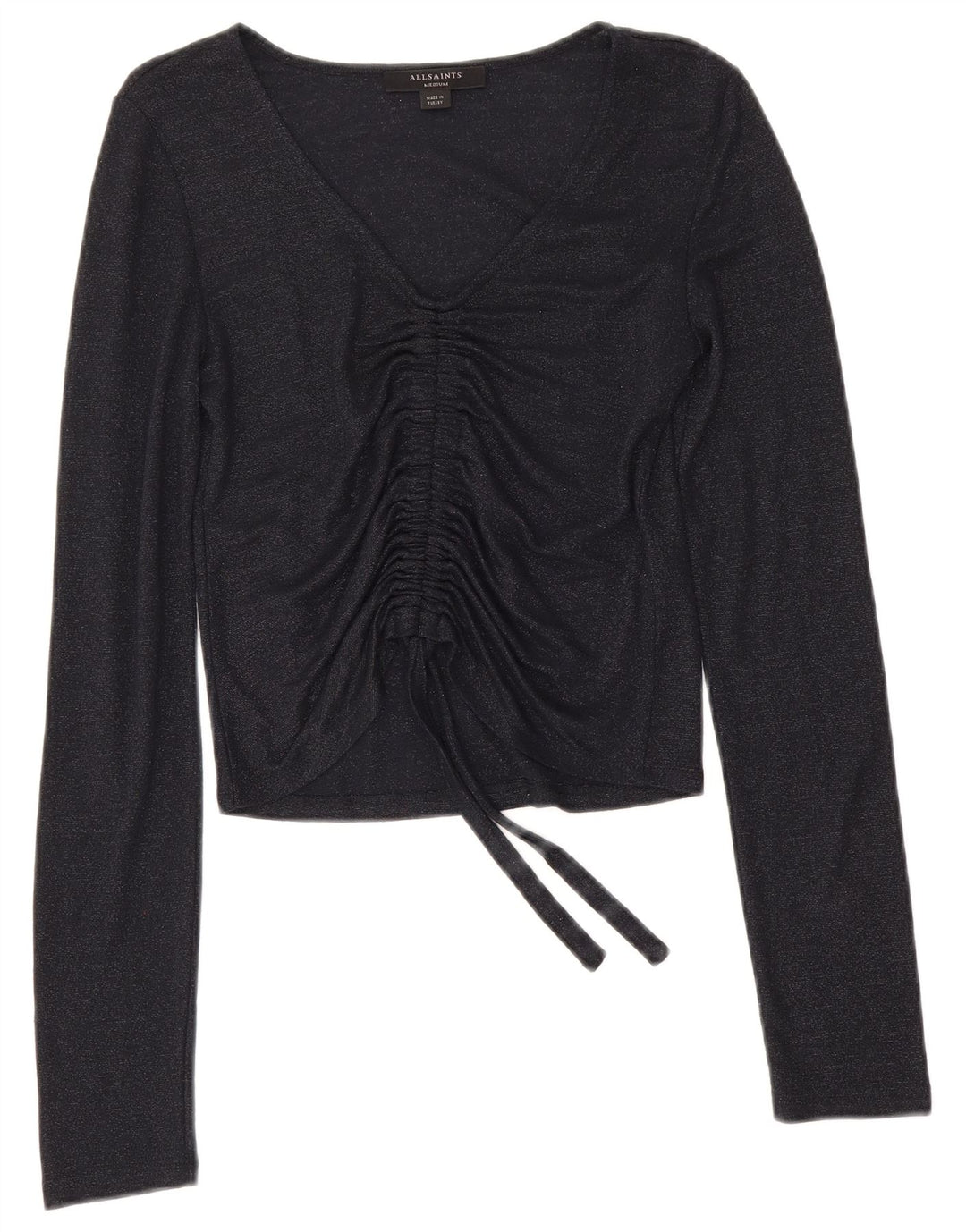 All Saints Top corto para mujer de manga larga UK 42 Medium Azul marino Viscosa