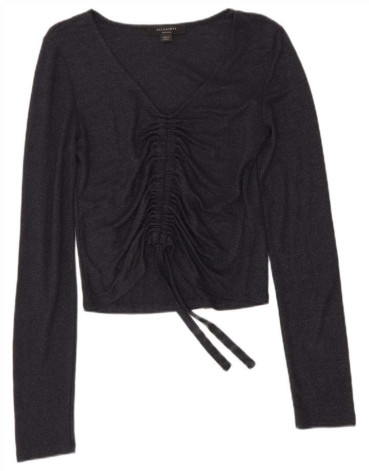 All Saints Top corto para mujer de manga larga UK 42 Medium Azul marino Viscosa
