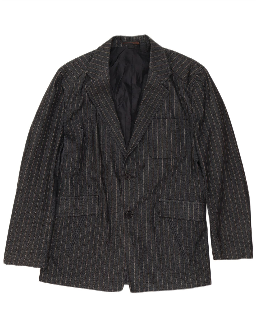Zara Chaqueta Blazer Hombre UK 38 Algodón A Rayas Gris Medio