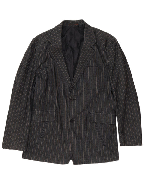 Zara Chaqueta Blazer Hombre UK 38 Algodón A Rayas Gris Medio