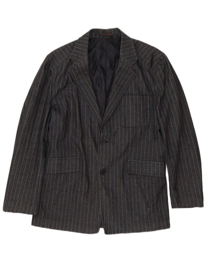 Zara Chaqueta Blazer Hombre UK 38 Algodón A Rayas Gris Medio