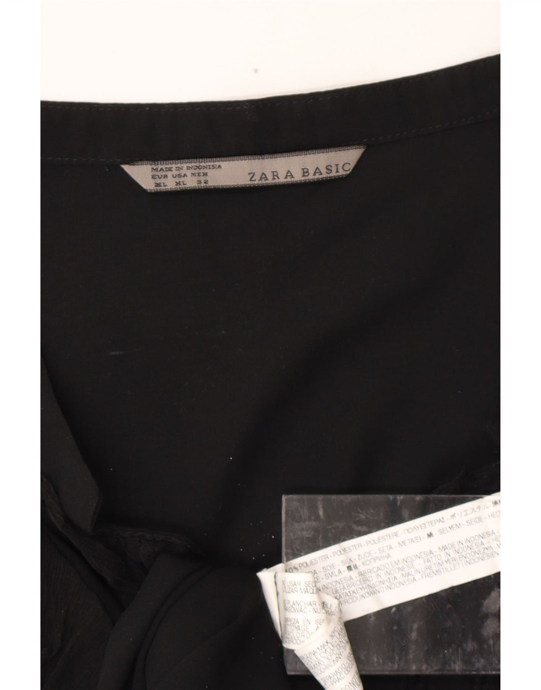 ZARA Mujer Vestido Acampanado Con Volantes En La Parte Delantera ES 40 XL Poliéster Negro