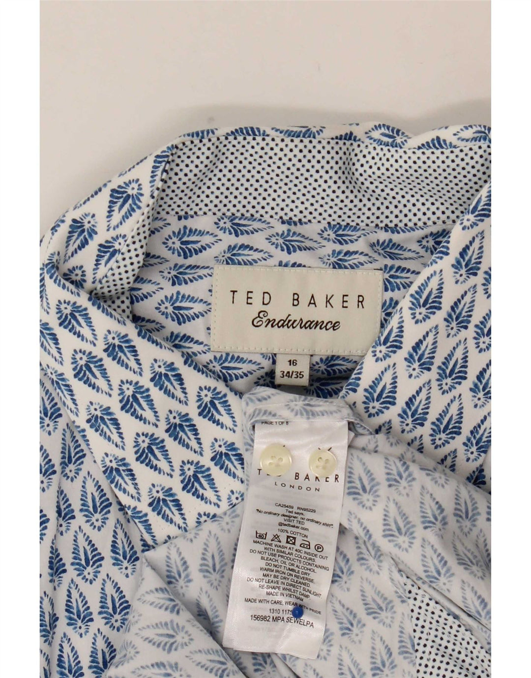 Ted Baker Camisa para hombre Talla 16 Algodón floral azul grande