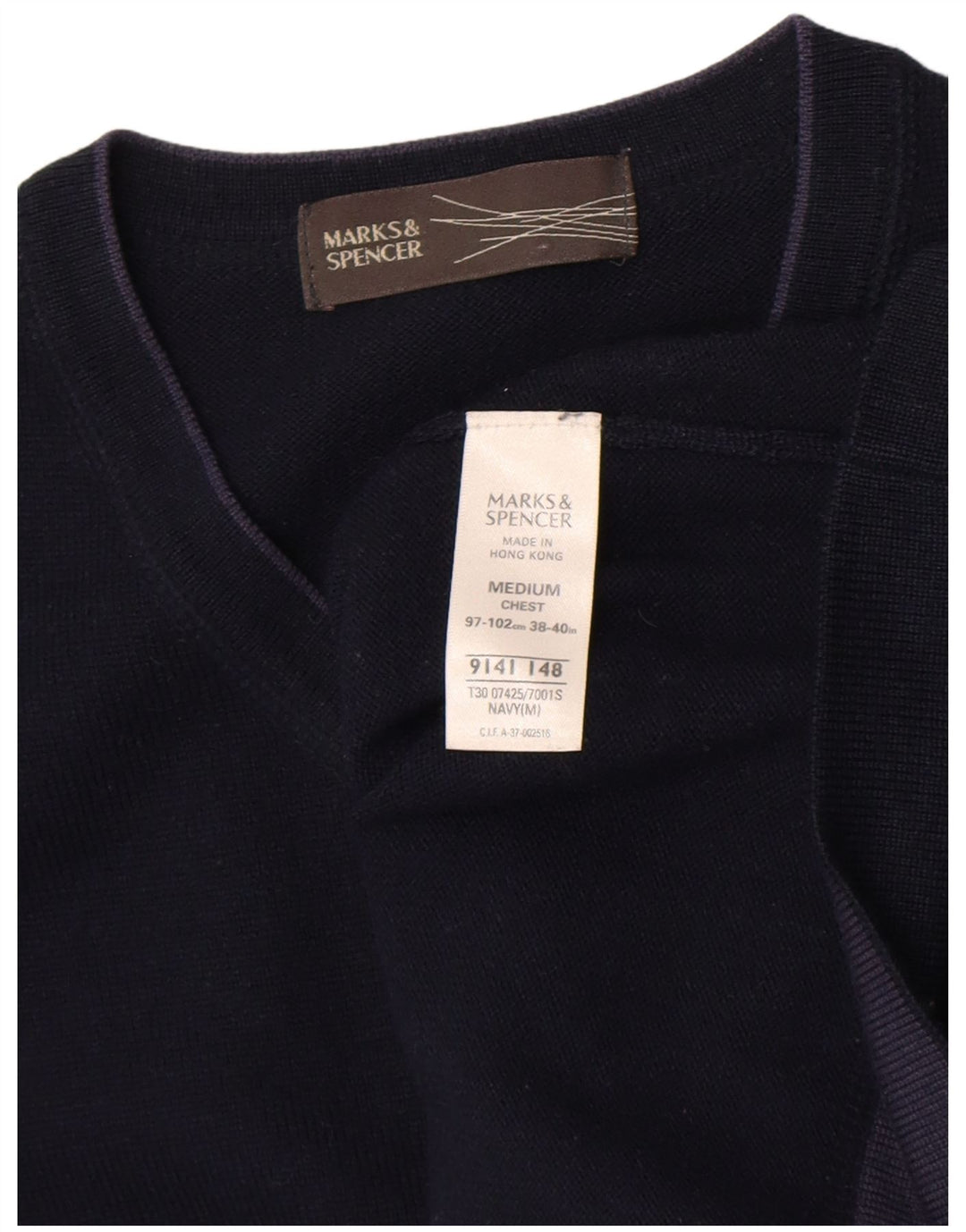 Marks & Spencer Suéter con cuello en V para hombre Acrílico azul marino mediano