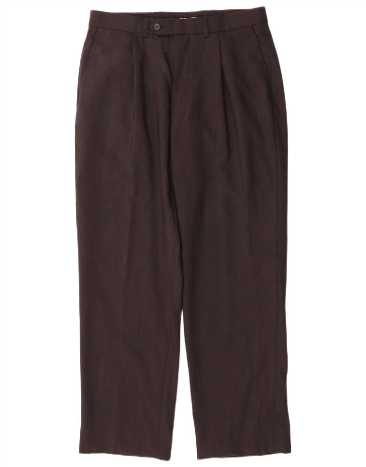 Marks & Spencer Pantalón de traje con pinzas para hombre W32 L29 Lana marrón