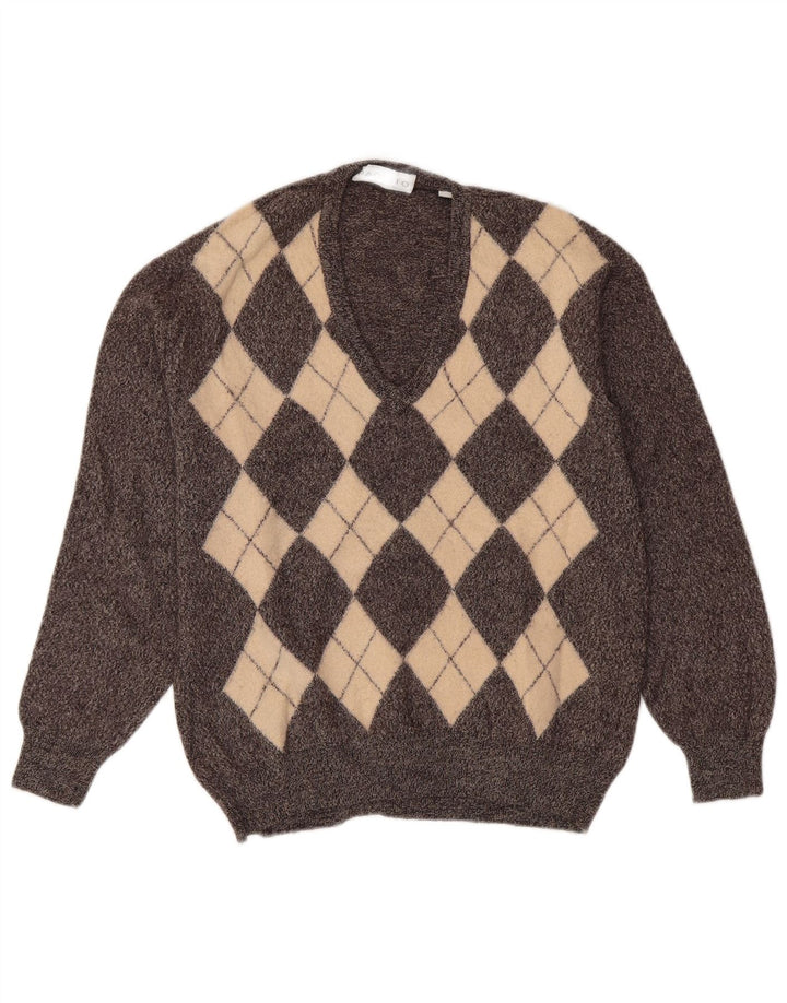PAQUITO Jersey con cuello en V para mujer UK 44 Gris medio Argyle/Diamante