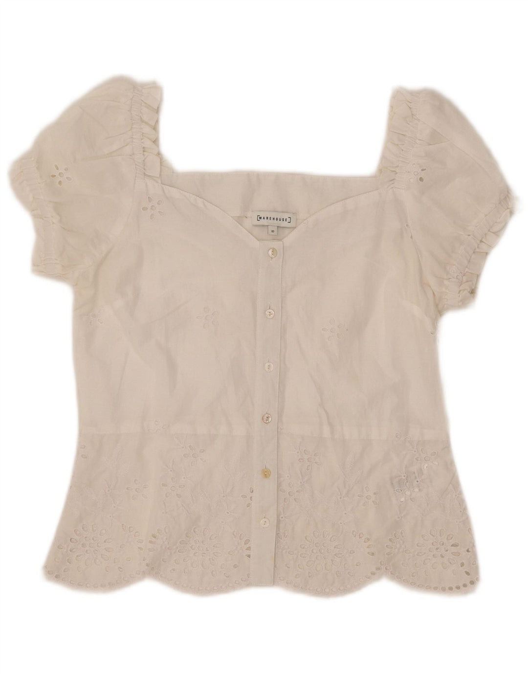WAREHOUSE Blusa de manga corta para mujer UK 10 Small White Poliéster