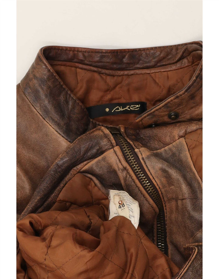 Chaqueta Racer de cuero vintage para mujer IT 48 XL Marrón
