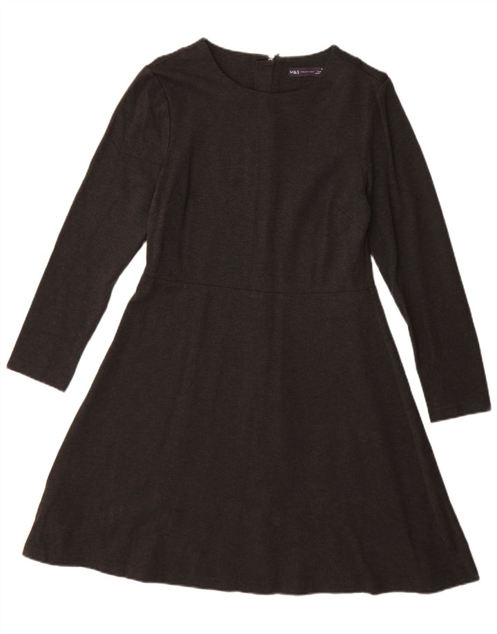 MARKS & SPENCER Vestido acampanado de manga larga para mujer UK 40 Small Negro