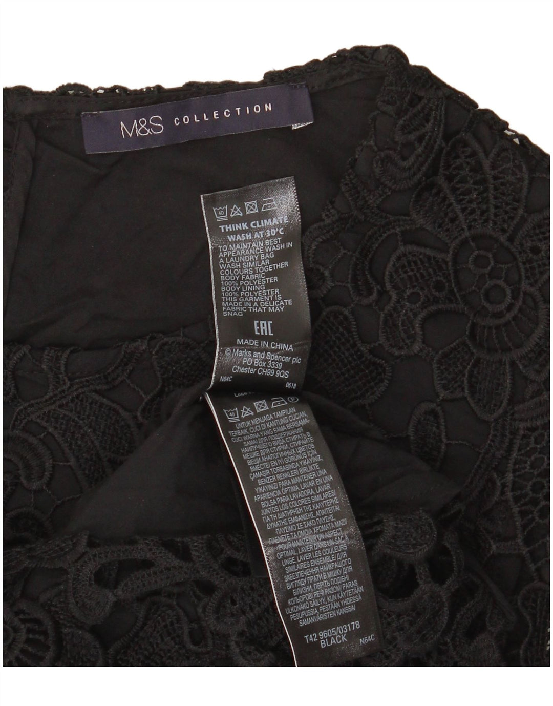 Marks & Spencer Vestido tubo de encaje para mujer UK 8 Pequeño Poliéster floral negro