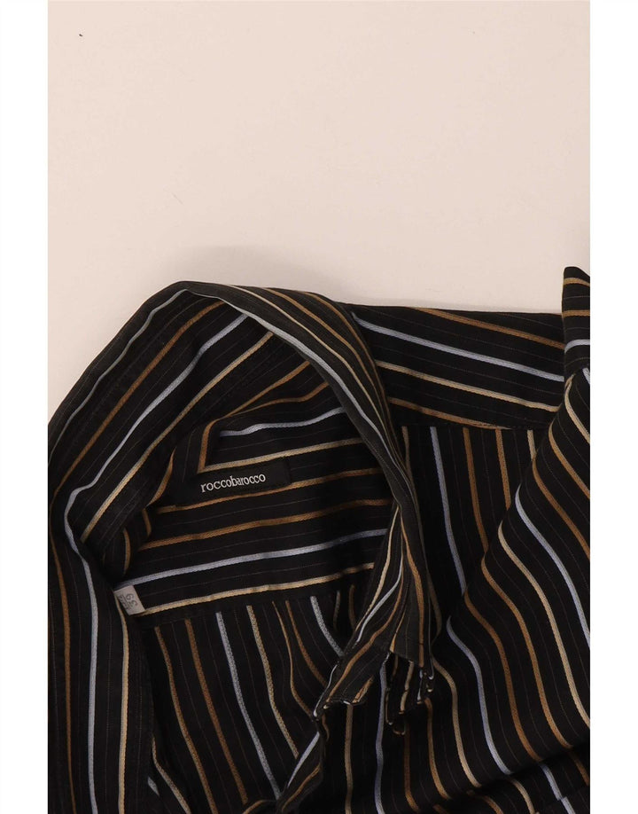 Camisa Roccobarocco para hombre talla 39 mediana negra a rayas
