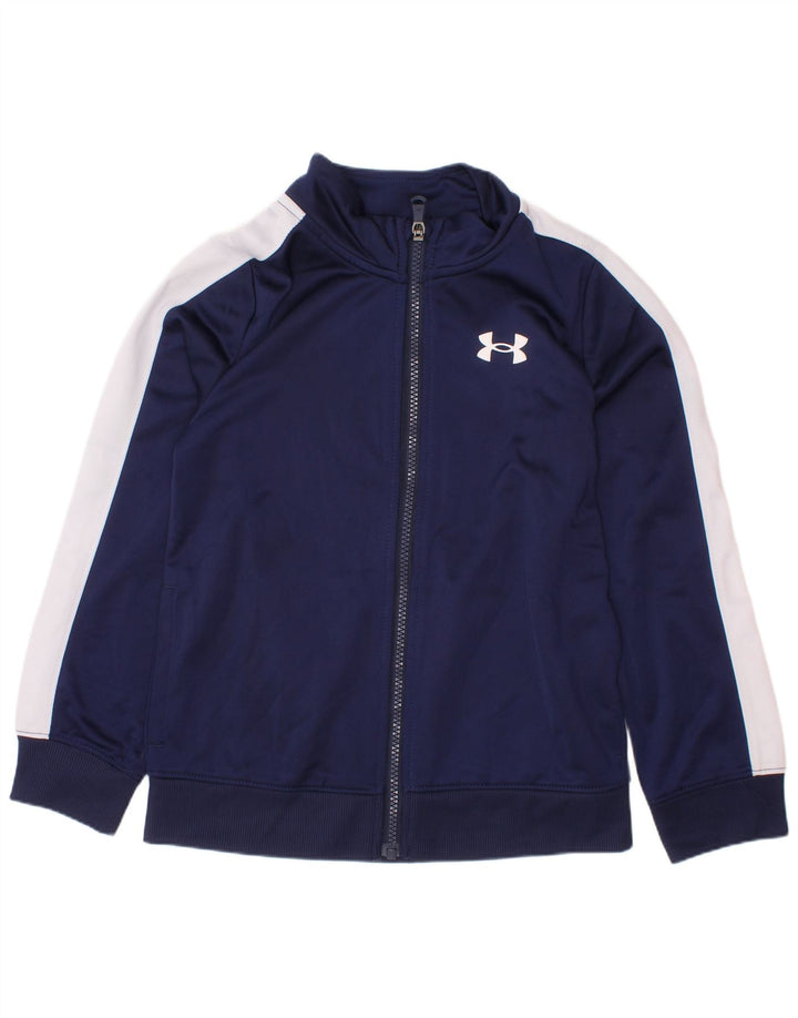 UNDER ARMOUR Boys Tracksuit Top Jacket 6-7 Years Navy Blue Colourblock
