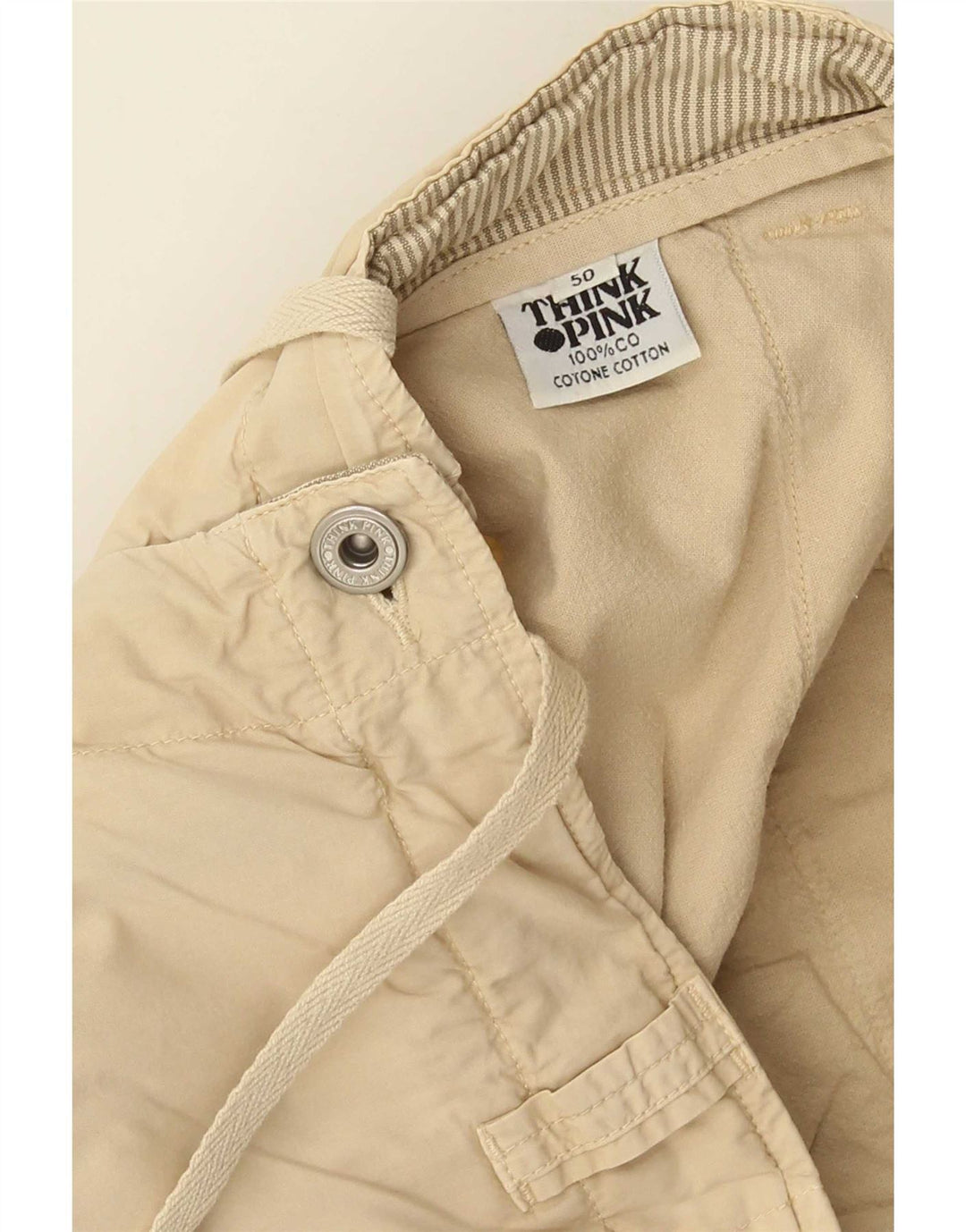 Think Pink Pantalones cortos tipo cargo para hombre IT 50 Large W34 Algodón beige