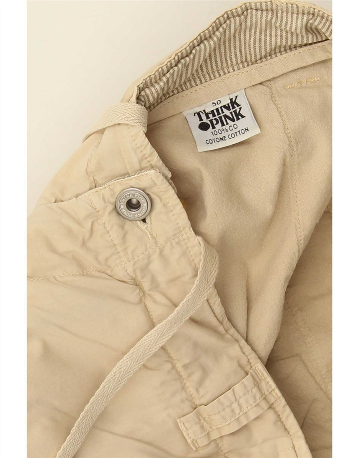 Think Pink Pantalones cortos tipo cargo para hombre IT 50 Large W34 Algodón beige