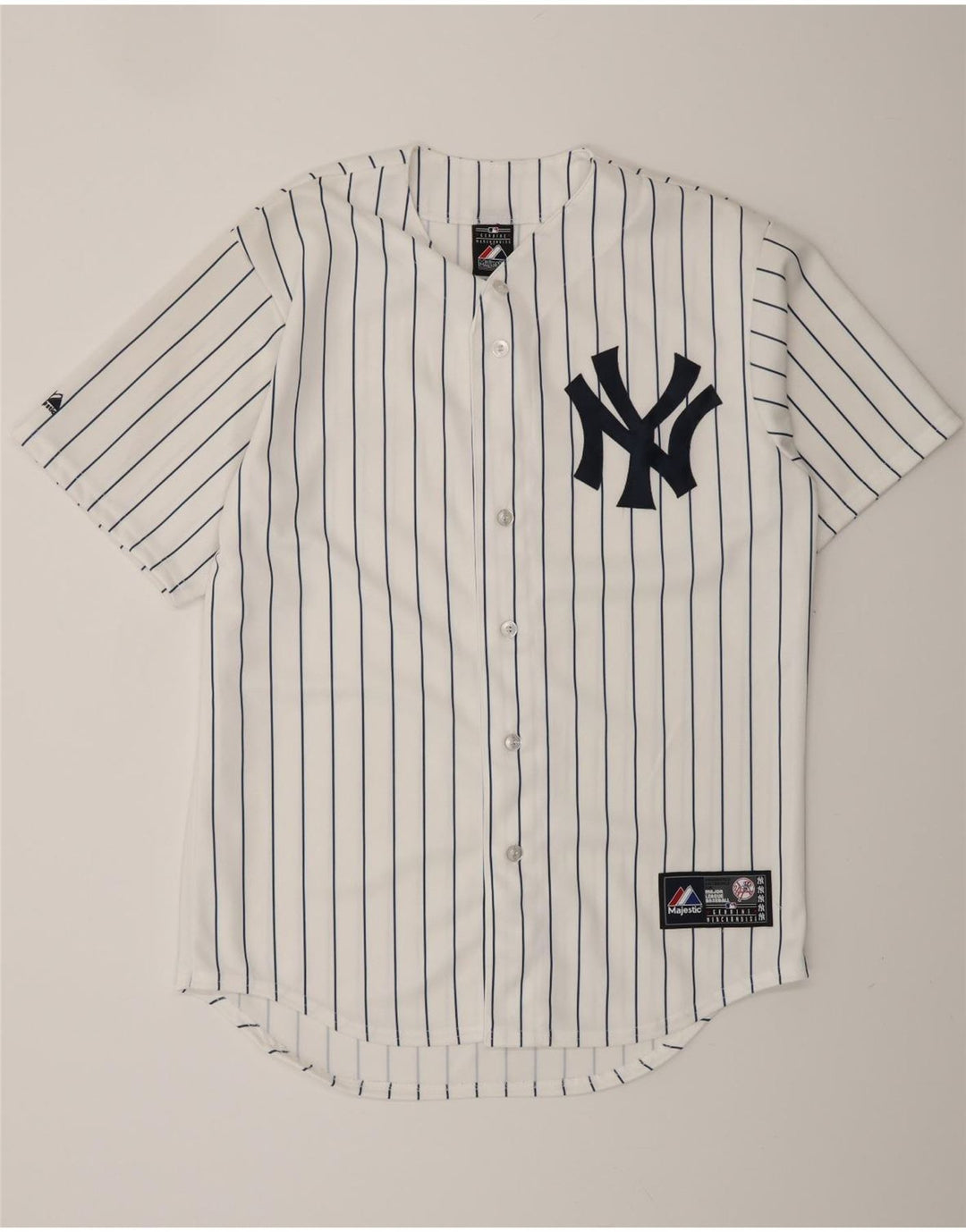 MAJESTIC Camiseta estampada de los New York Yankees para hombre, mediana, blanca, a rayas