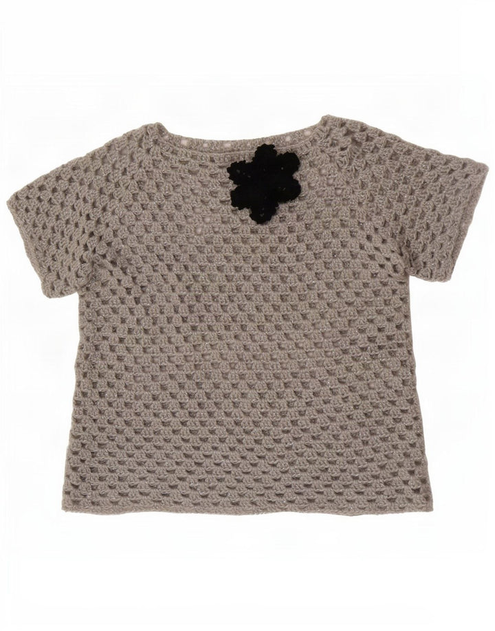 Vintage mujer ver a través de blusa Top Reino Unido 16 grande gris floral
