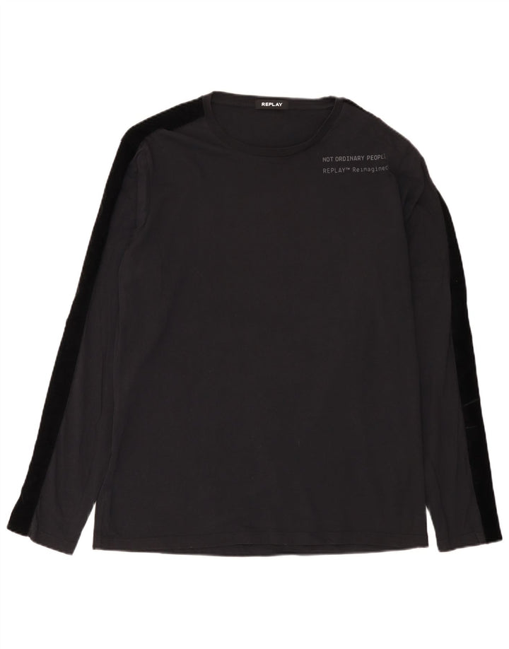Replay Camiseta de hombre de manga larga de algodón con bloques de color negro grande