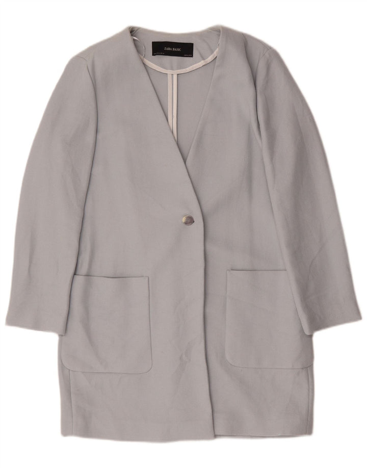 Zara Chaqueta Blazer Larga De 1 Botón para Mujer UK 44 Algodón Azul Medio