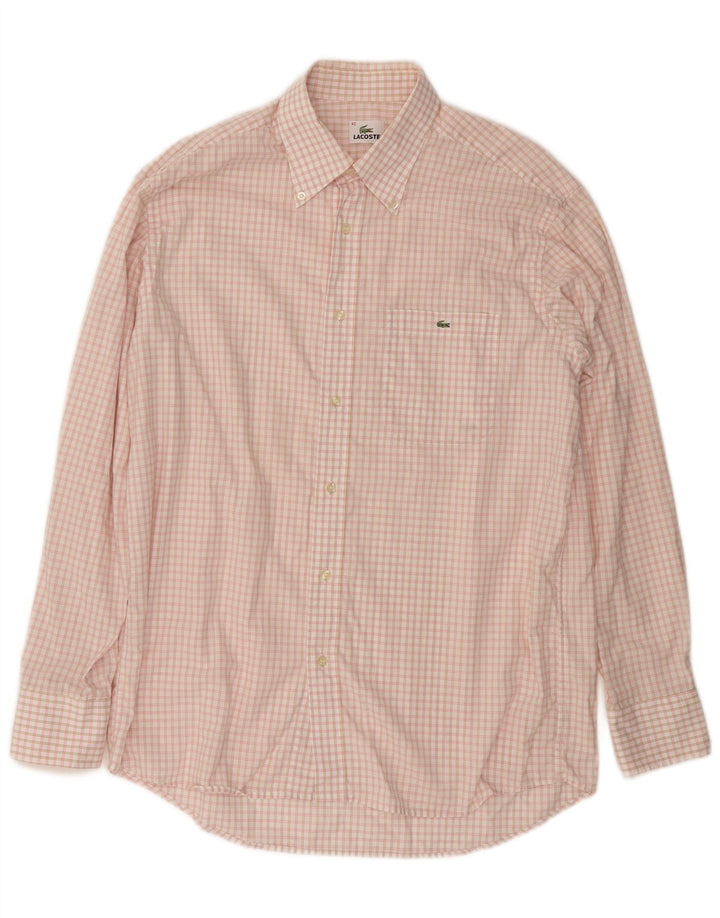 LACOSTE Mens Shirt Size 42 Large Pink Check Cotton