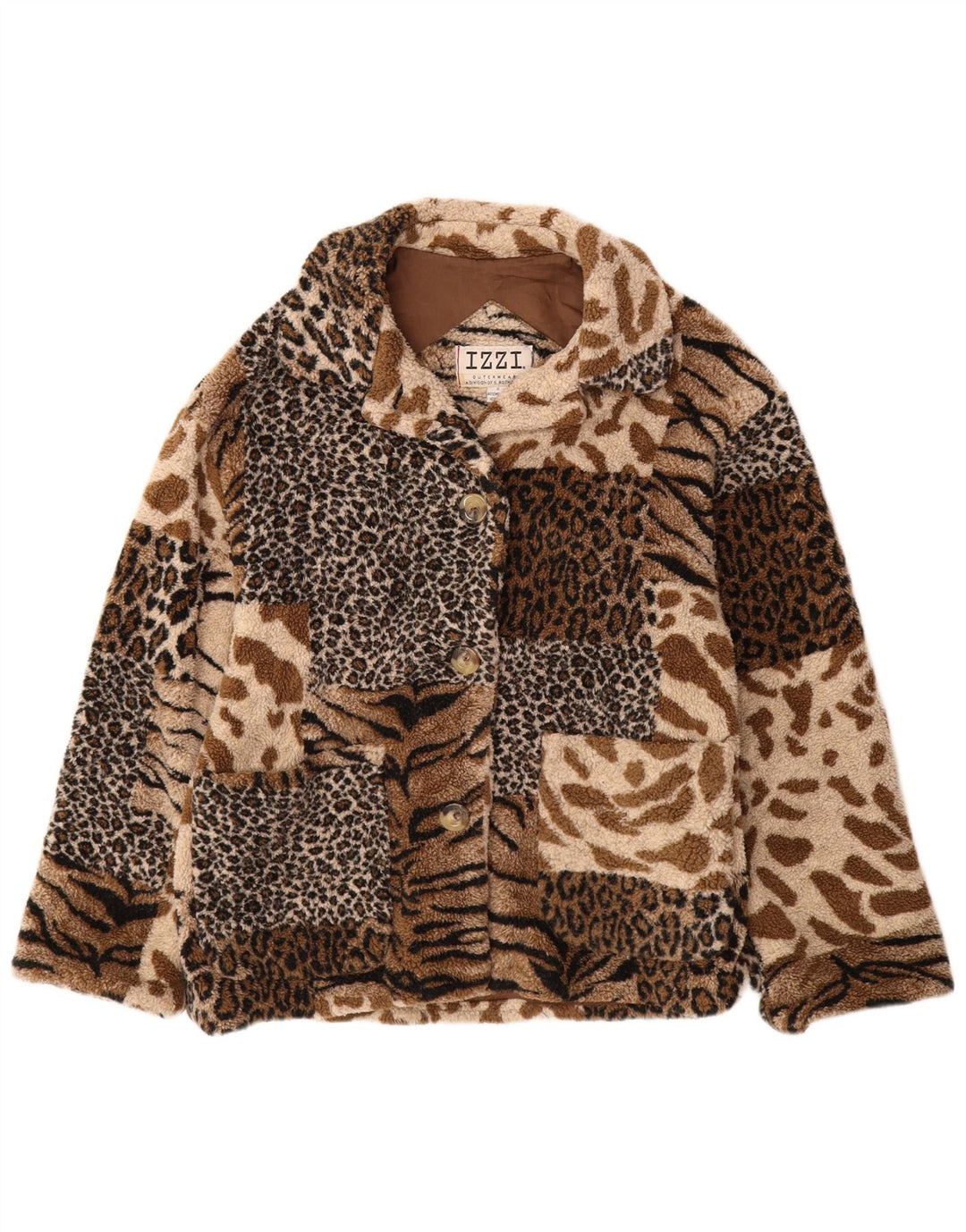 IZZI Chaqueta polar extragrande para mujer UK 10 Small Brown Animal Print Acrílico