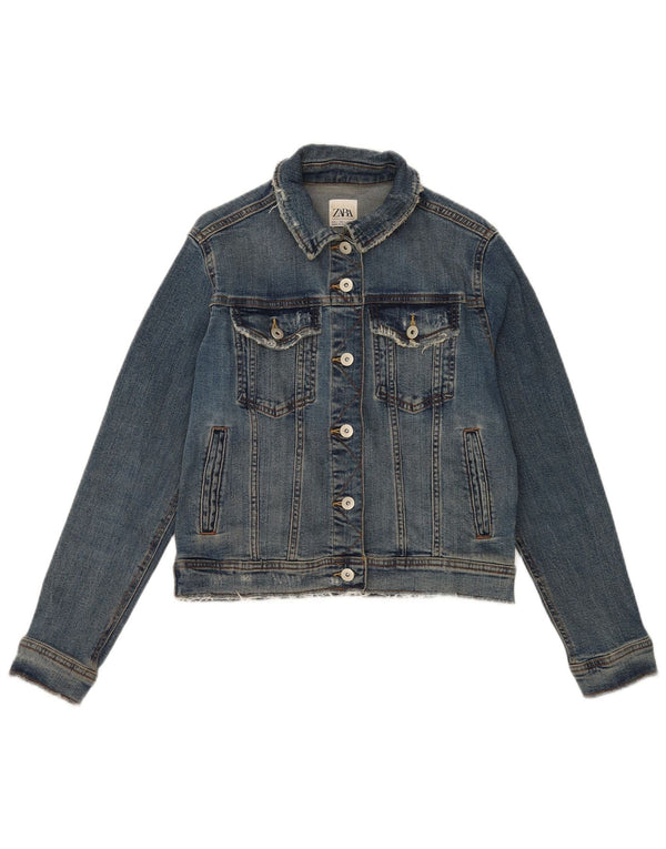Zara Mujer Crop Denim Chaqueta UK 46 Grande Azul Algodón