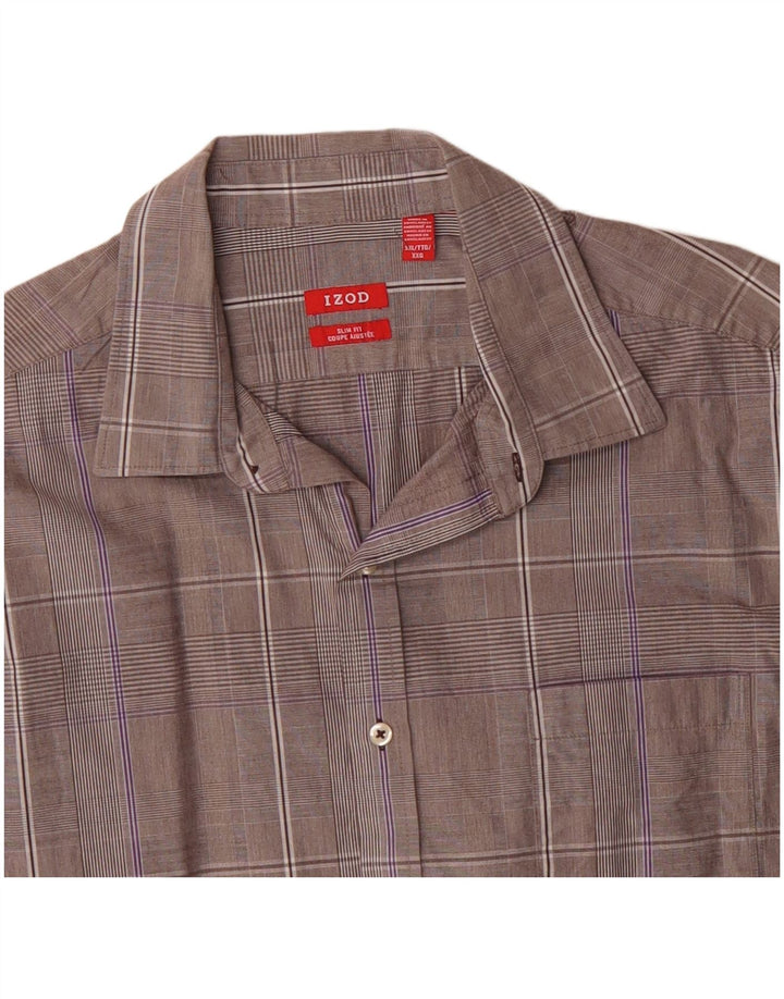 IZOD Camisa ajustada para hombre 2XL Algodón a cuadros gris